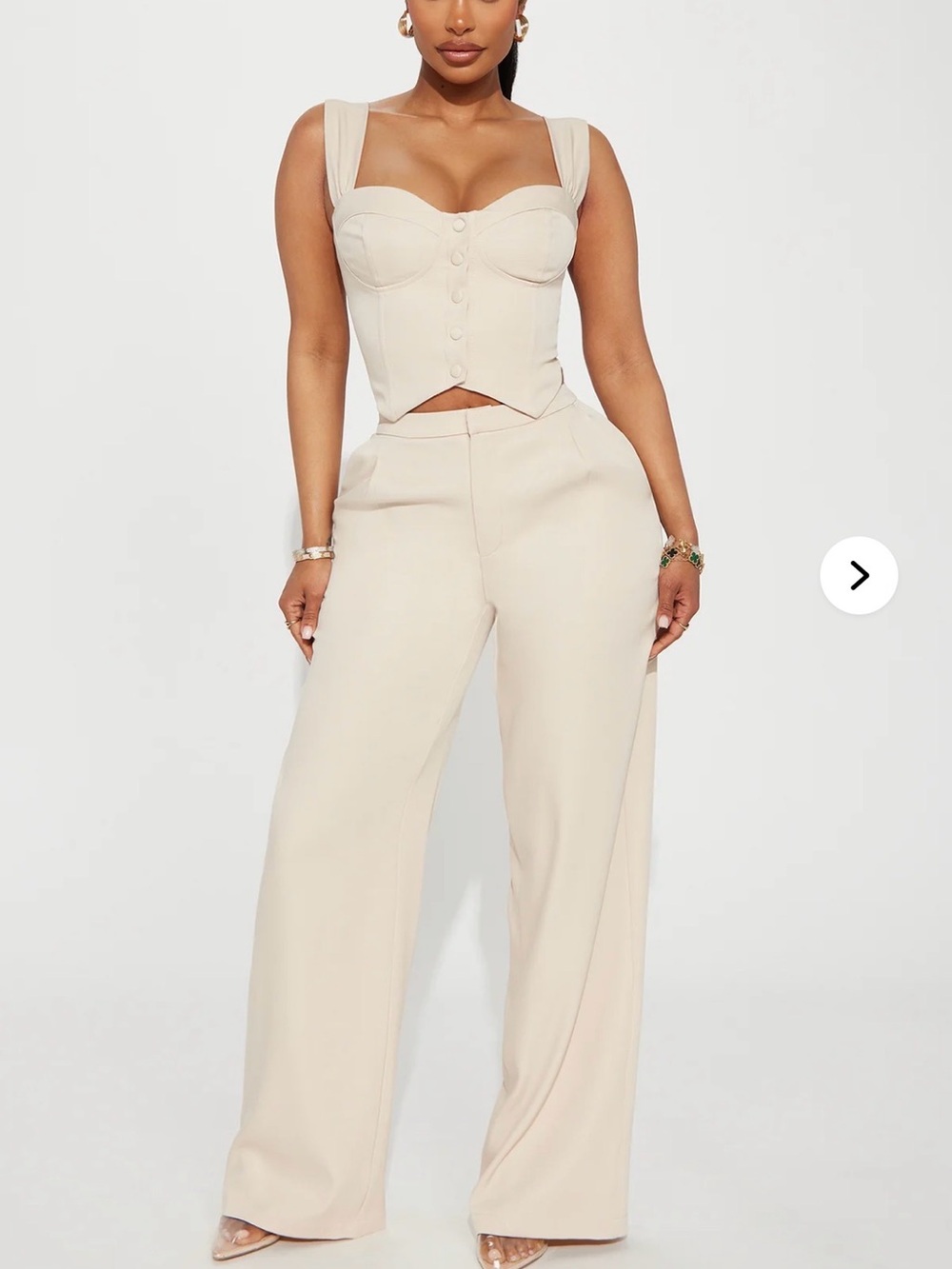 Cream Bustier Corset Top & Wide-Leg Pants Set